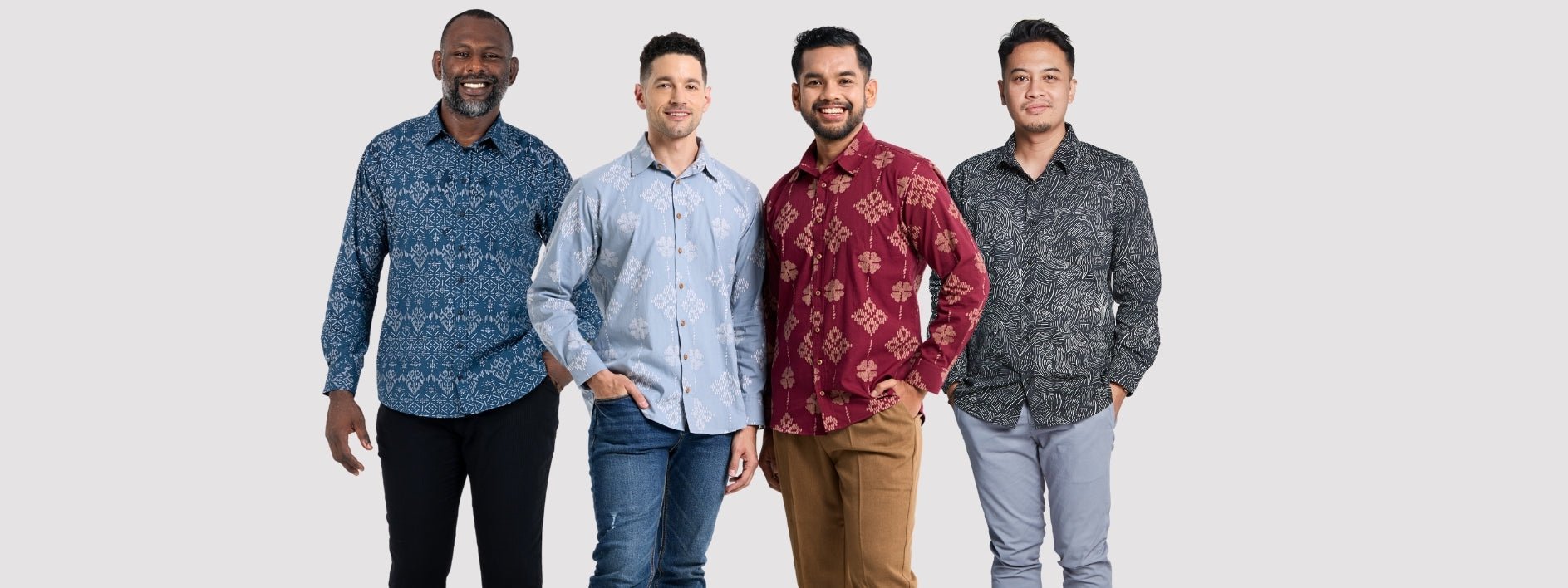 Men's Long-Sleeved Batik Shirt in 100% Cotton for Formal or Casual