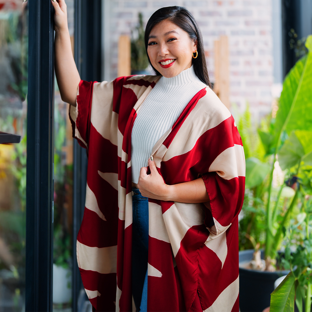 Shop Artisan Made Batik Kimono Crimson Rose with Social Impact Batik Boutique Collection