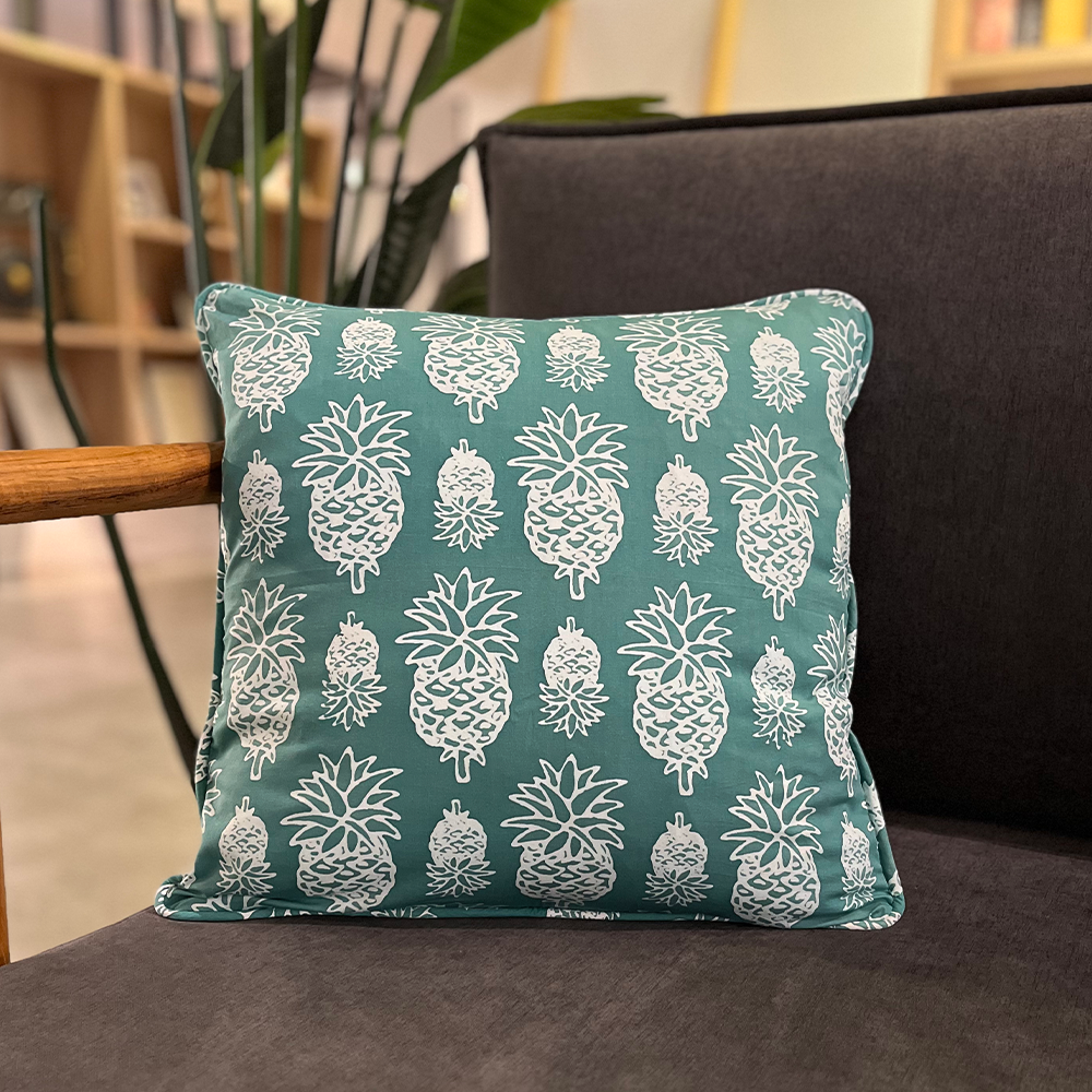 Artisan Made with Social Impact Batik Pillow Cover Square in Turquoise Pineapple Batik Boutique