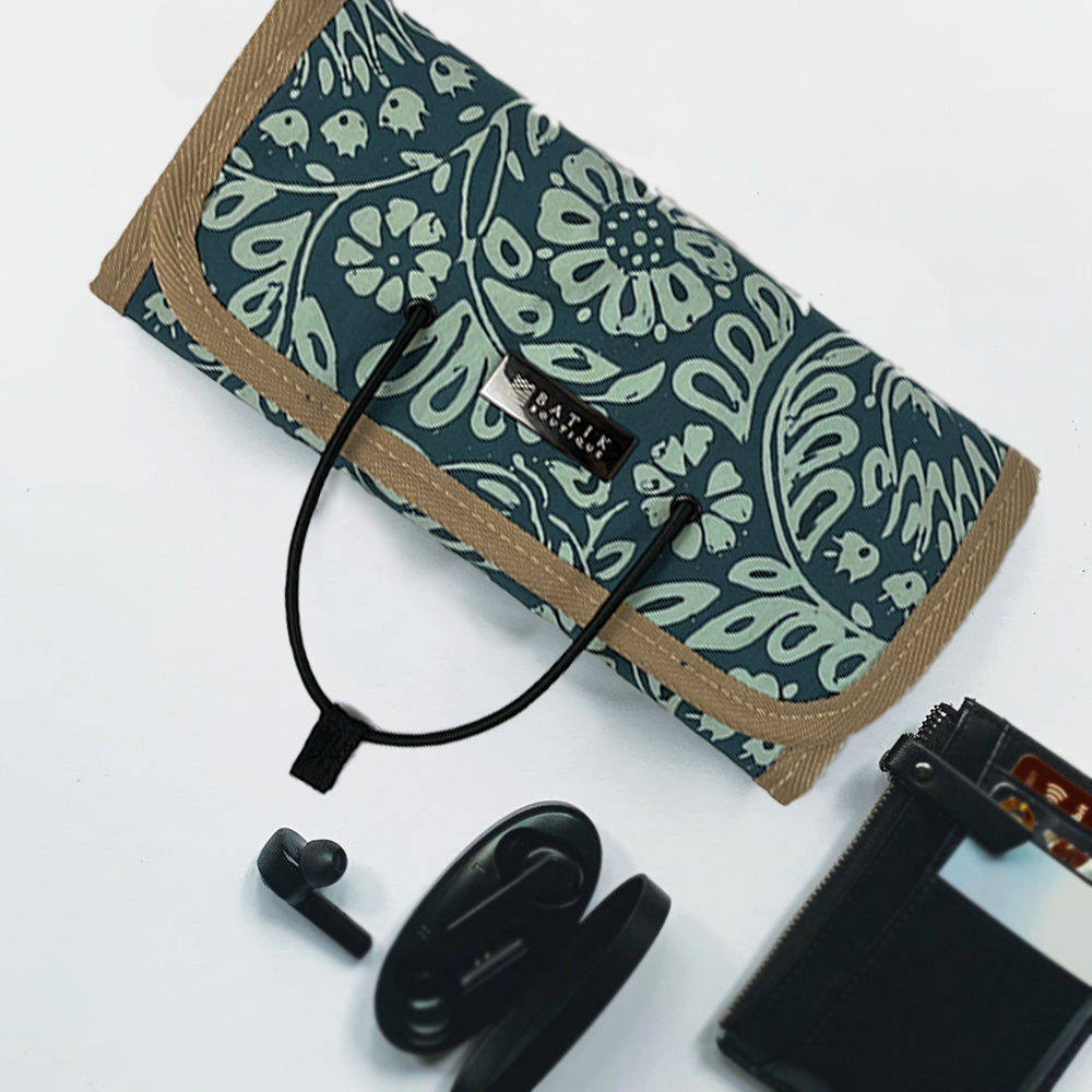 Batik Roll-Up Travel Pouch Teal Ukir – Batik Boutique