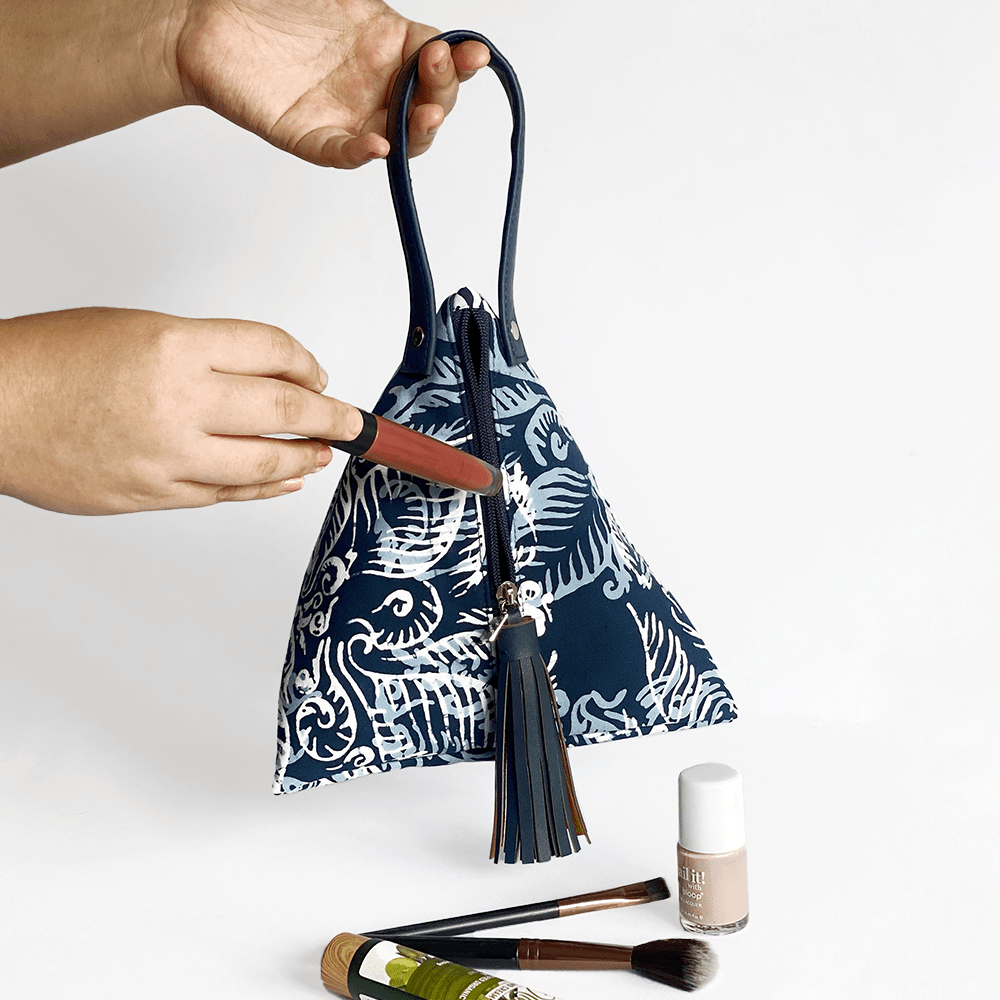 Handcrafted Ketupat Bag Blue Nautical Fern Artisan-Made with