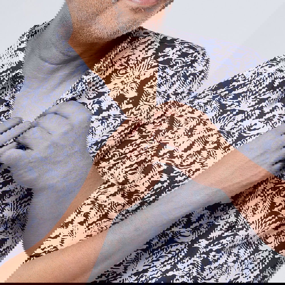 Men's Batik Shirt - Black Floret - Batik Boutique