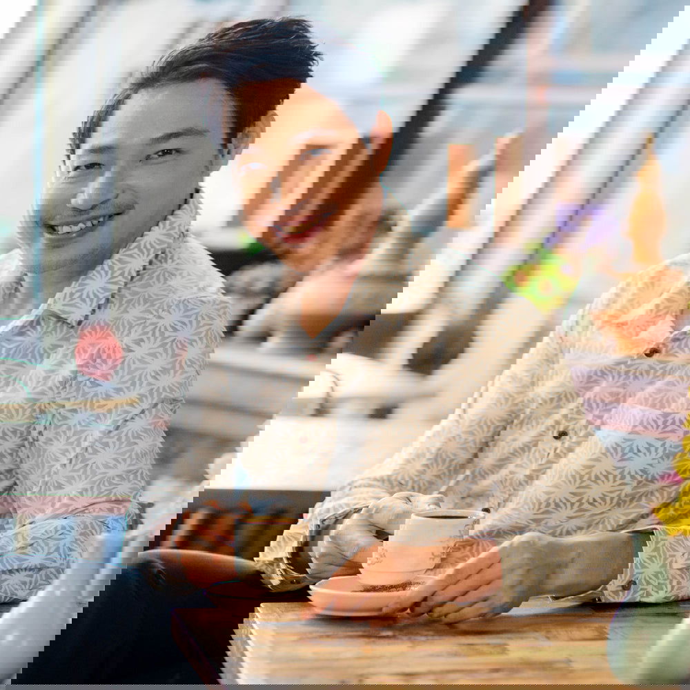 Men's Long-Sleeved Batik Shirt - Grey Firework - Batik Boutique