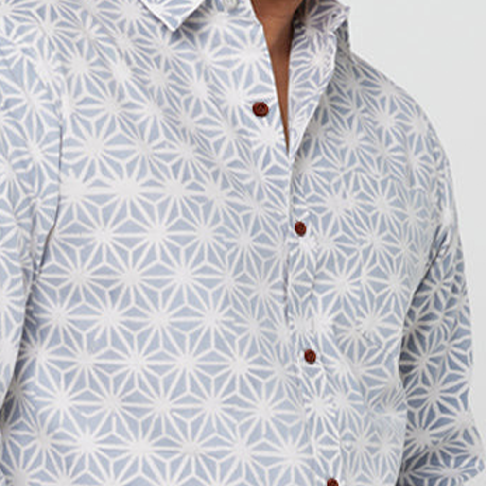 Men's Long-Sleeved Batik Shirt - Grey Firework - Batik Boutique