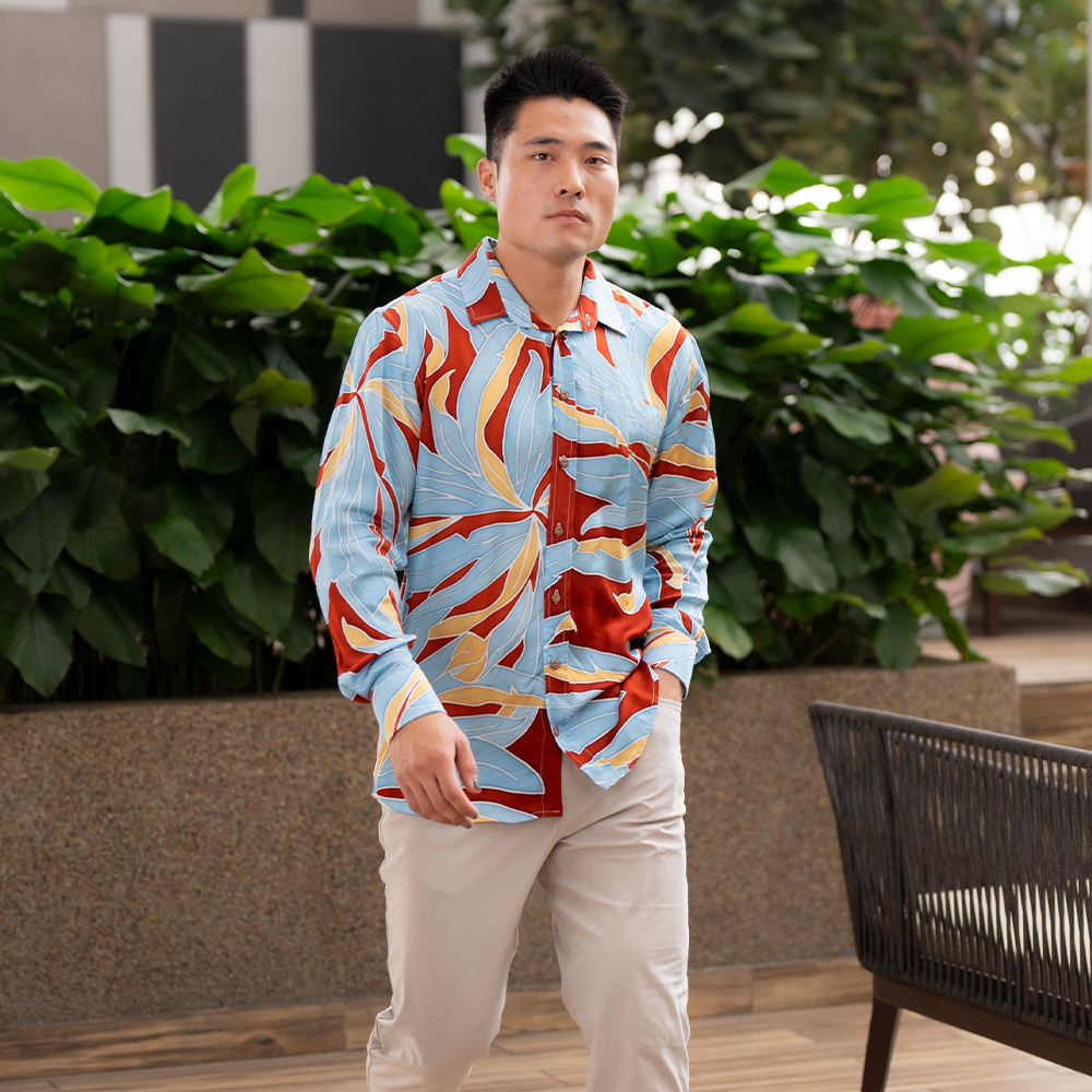 Men s Long Sleeved Batik Shirt Sunset Palma