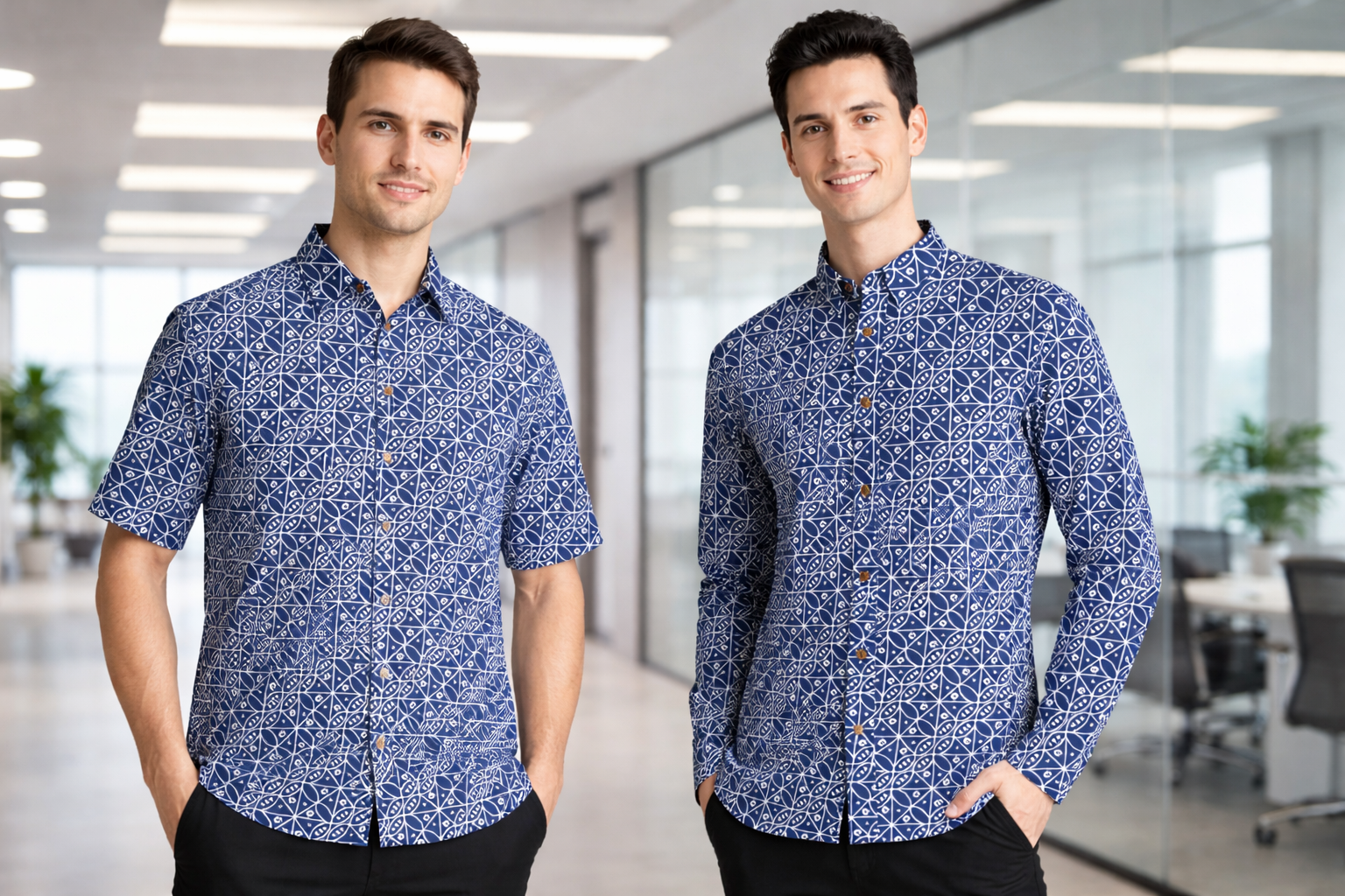 Corporate team wearing custom Malaysian batik attire by Batik Boutique