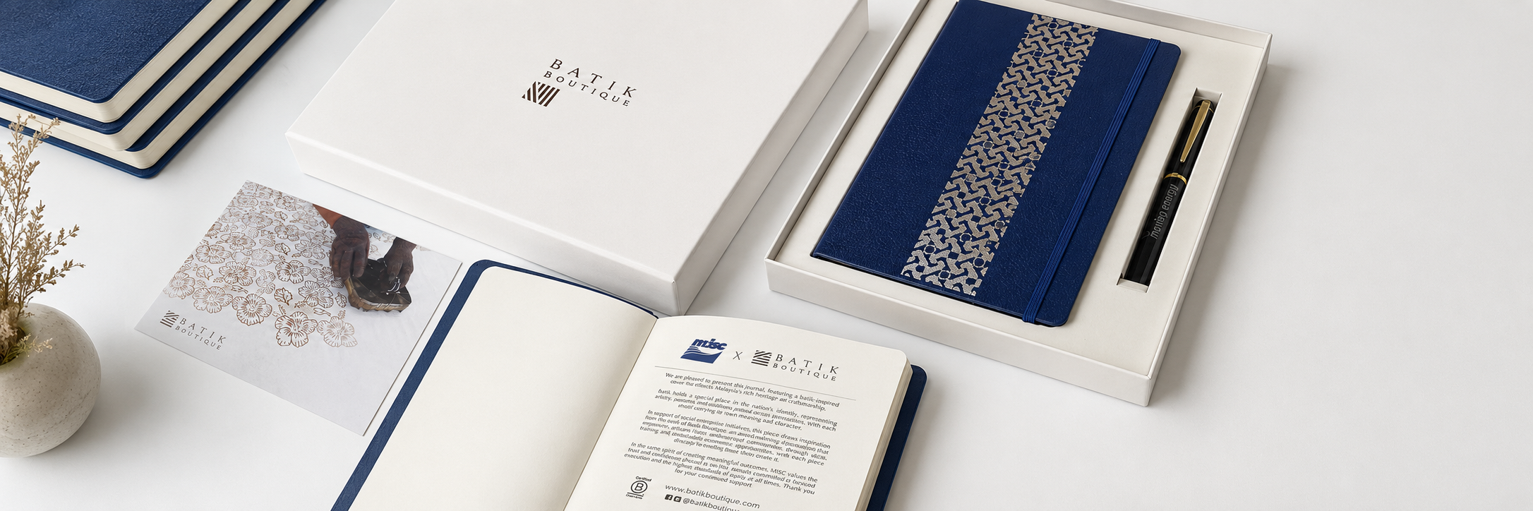 Custom batik corporate gift set with journal and pen created for MISC in Malaysia.