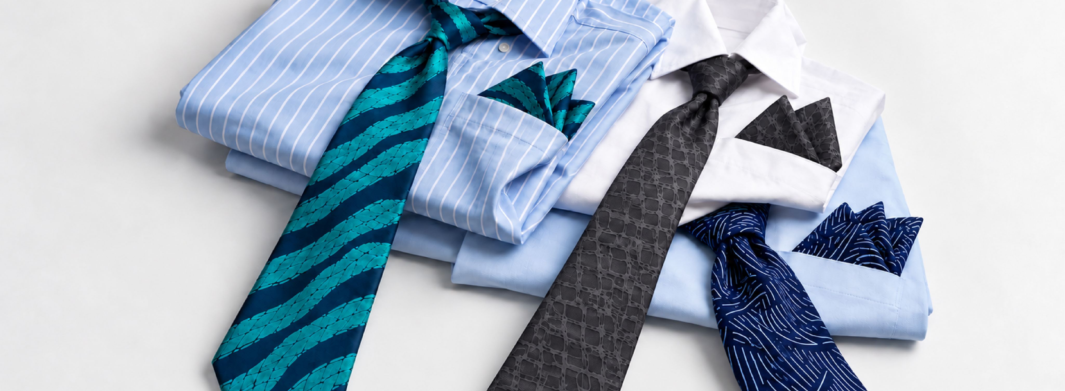 Flatlay Display of neck tie and pocket squaures