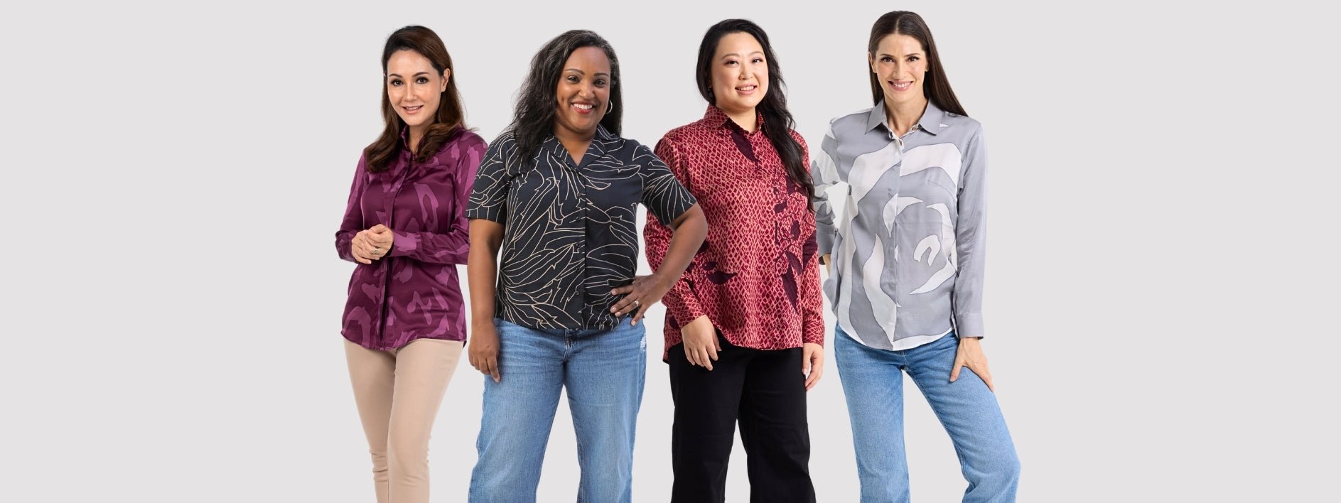 3 women wearing authentic batik blouses and tops for women from Batik Boutique
