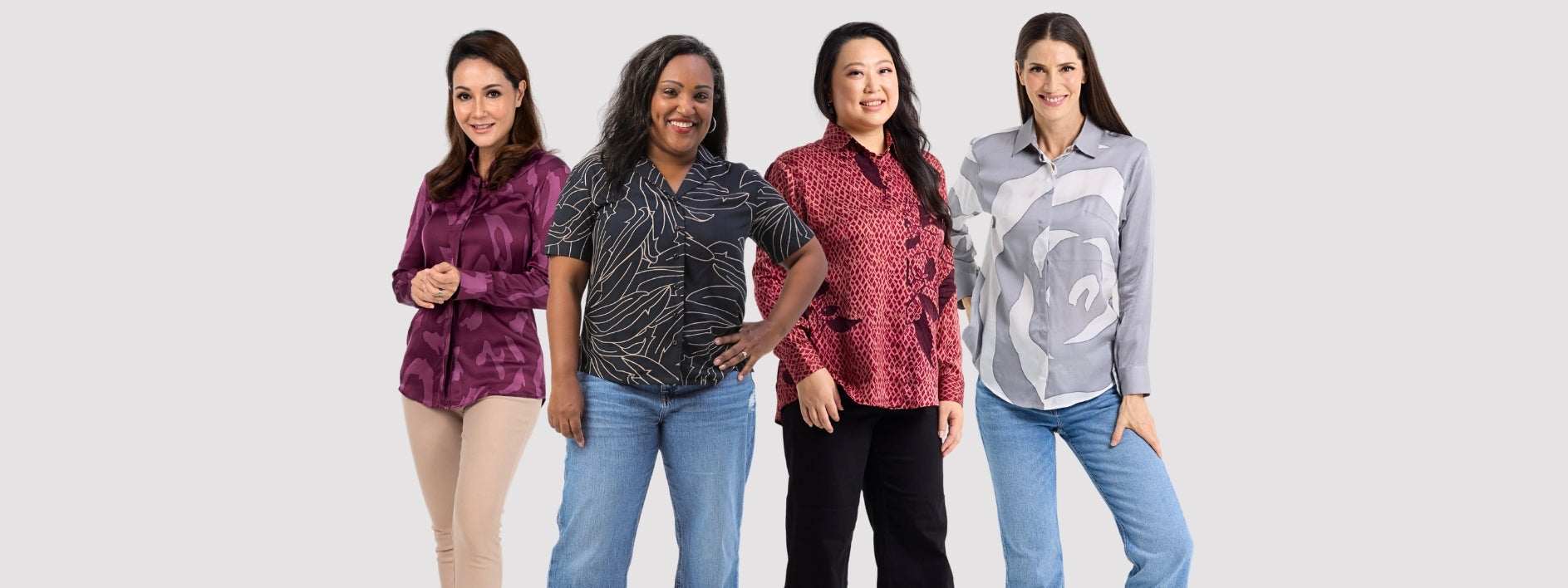 3 women wearing authentic batik blouses and tops for women from Batik Boutique