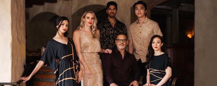 batik Malaysia lux collection modeled as a group photo in black and tan