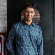 Men's Long-Sleeved Batik Shirt  Navy Anyam lifestyle photo 
