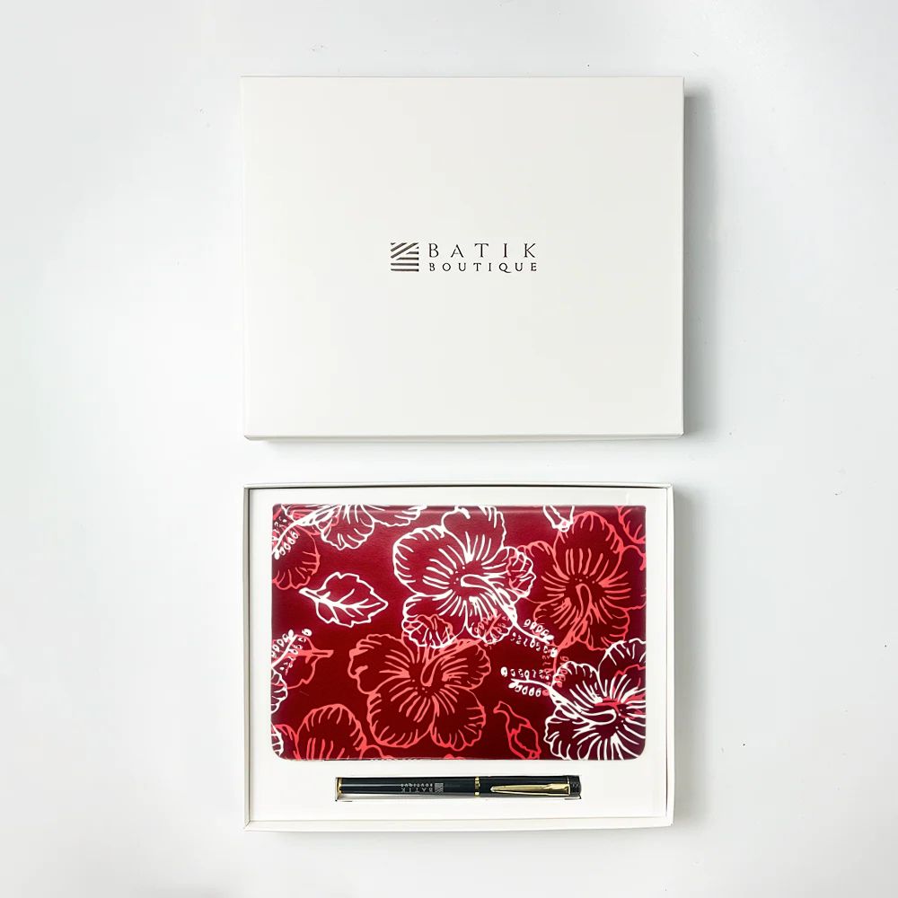 Batik-Inspired Notebook & Pen - Red Hibiscus