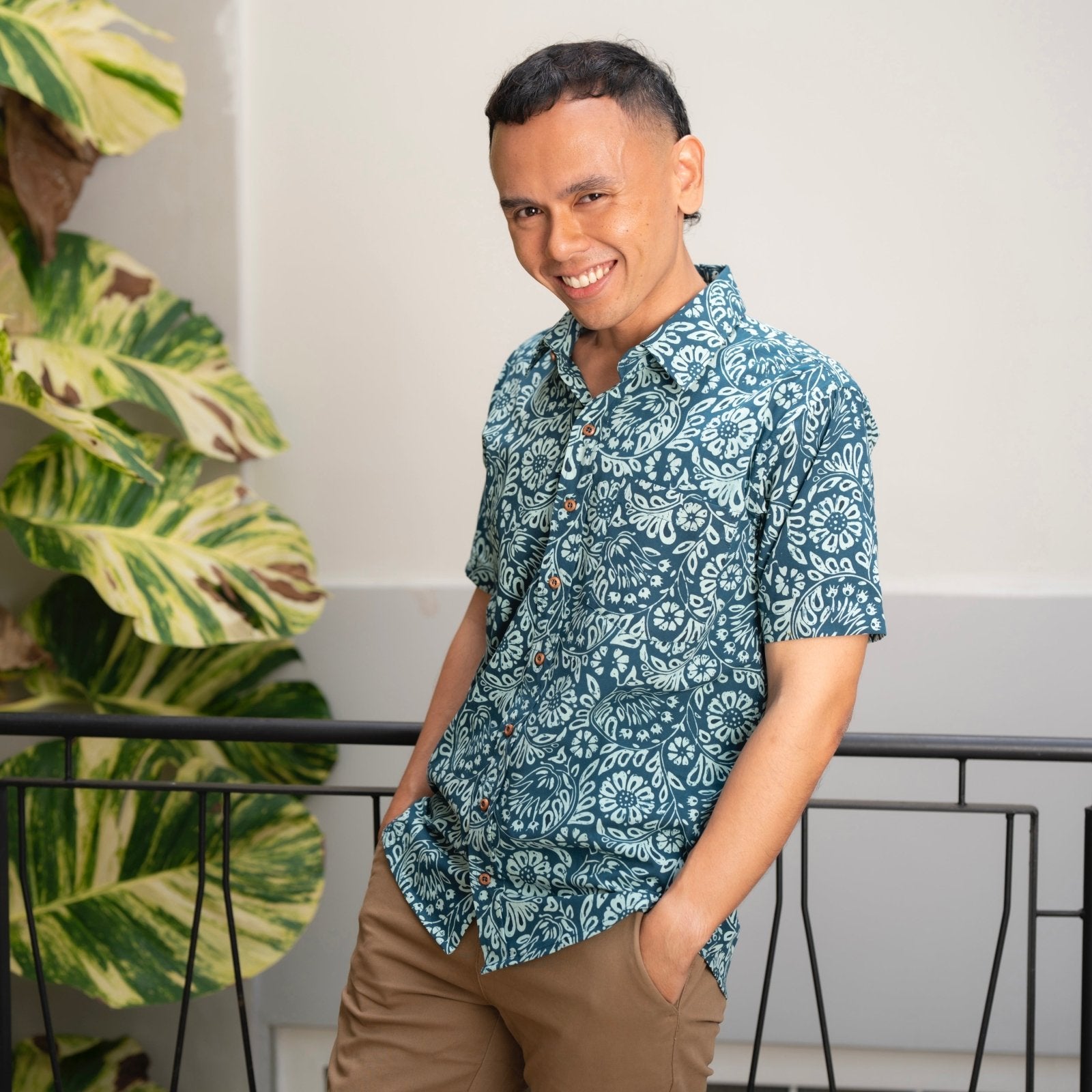 Men's Batik Shirt - Teal Ukir