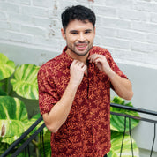 Men's Batik Cuban Shirt - Maroon Coral