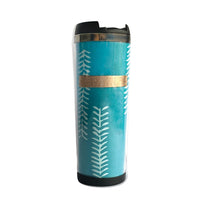 a whitebox photo of a tumbler made of tumbler in the pattern mint arrow against a neutral background