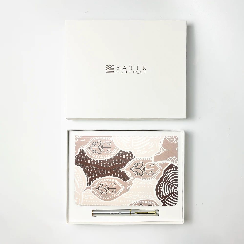 Batik-Inspired Notebook & Pen - Taupe Petola