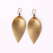 Metallic Leather Leaf Earrings (Gold) - Black Driftwood
