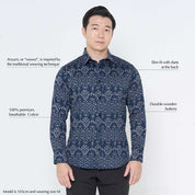 Men's Long-Sleeved Batik Shirt - Navy Anyam