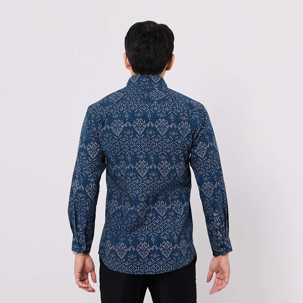 Men's Long-Sleeved Batik Shirt - Navy Anyam