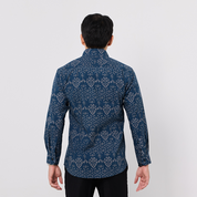 Men's Long-Sleeved Batik Shirt - Navy Anyam