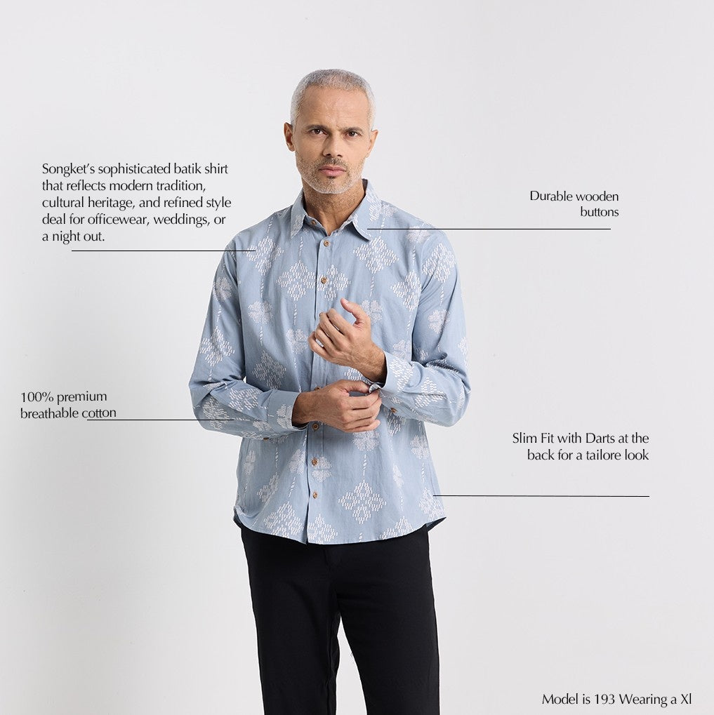 Men's Long-Sleeved Batik Shirt - Diamond Songket