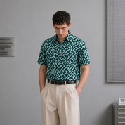 Men's Batik Shirt - Emerald Arabesque