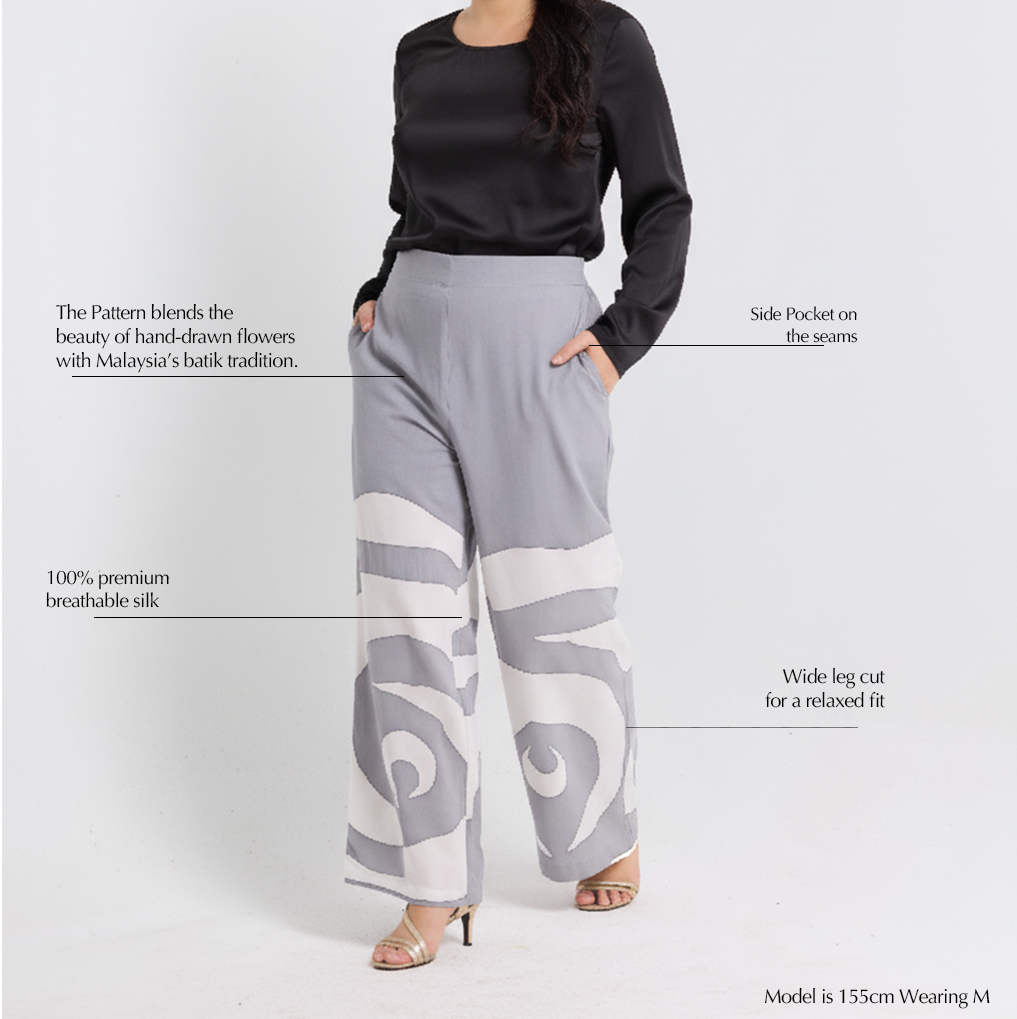 Batik Wide Leg Trousers - Silver Rose