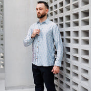 Men's Long-Sleeved Batik Shirt - Grey Firework