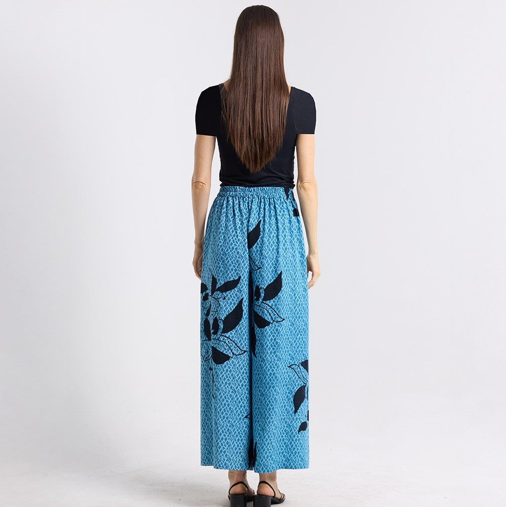 Batik Wide Leg Trousers - Azure Blooming Lace back facing photo 