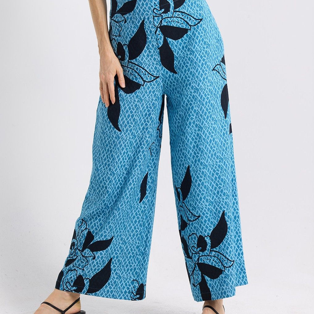 Batik Wide Leg Trousers - Azure Blooming Lace zoomed in photo 