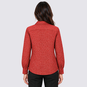 Rear side of red batik shirt