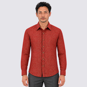 front side of red batik shirt