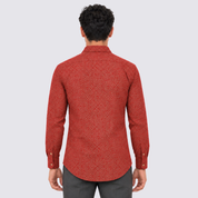 Rear side of red batik shirt