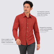 Labelled features of red batik shirt