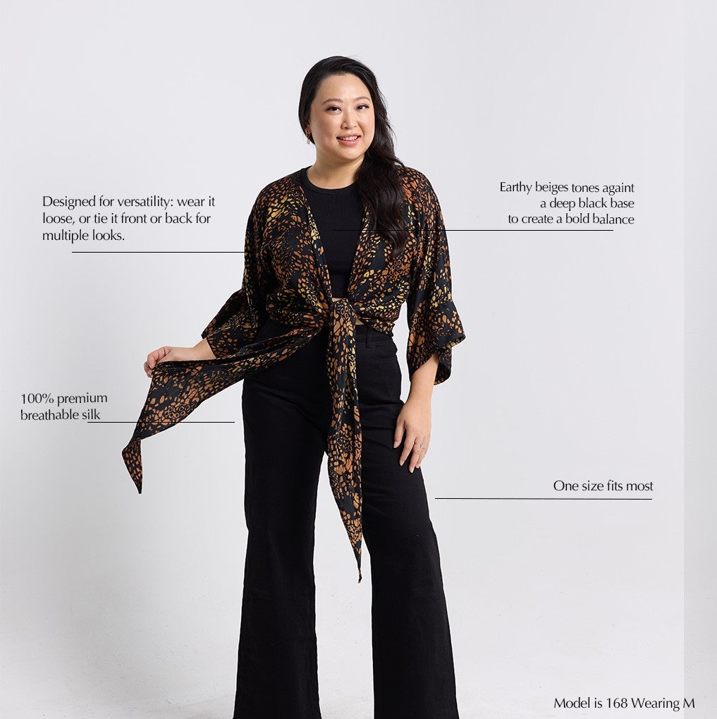 Tie Front Kimono - Black Leopard