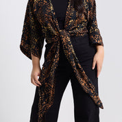 Tie Front Kimono - Black Leopard