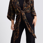 Tie Front Kimono - Black Leopard