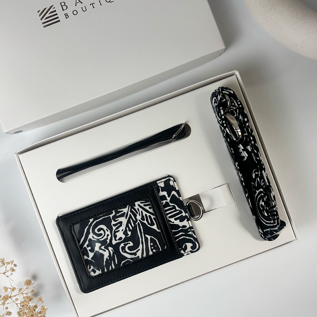 Batik Lanyard and Luggage Tag - Black Floret