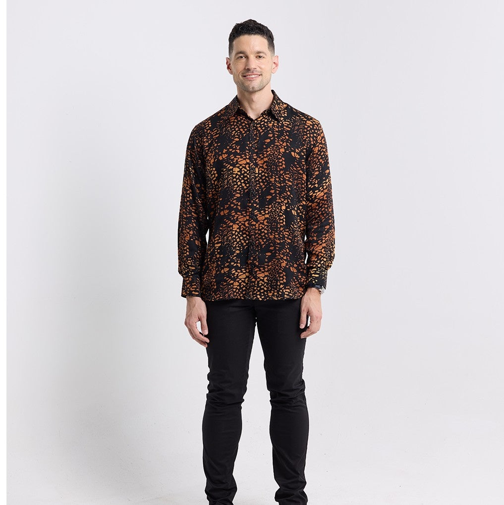 Black Leopard men's Long sleeve front view 