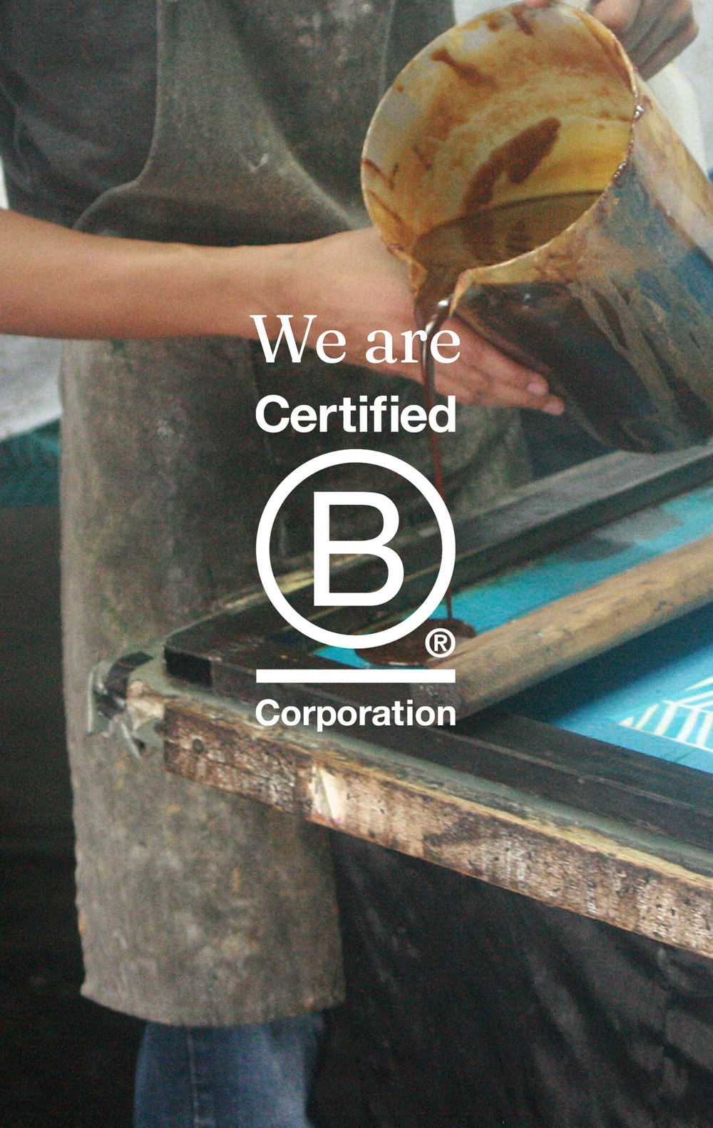 B Corp Mobile Banner with man making batik as the backdrop