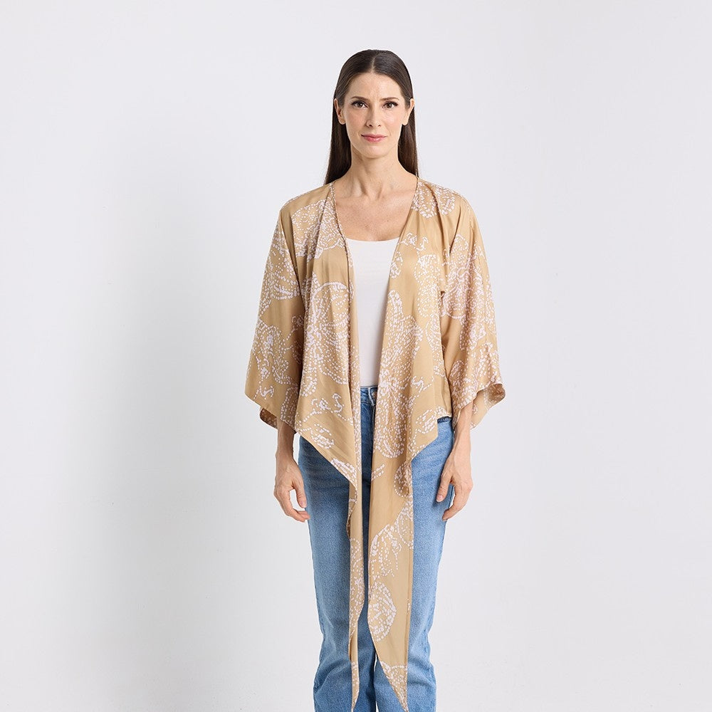 Tie Front Kimono - Tan Orchid