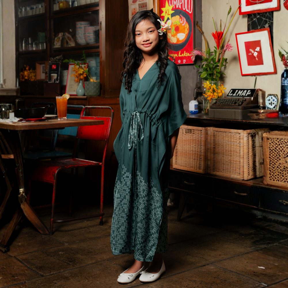 Alysya Girl's Caftan - Emerald Songket