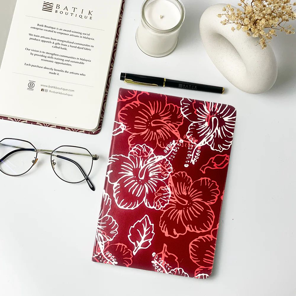 Batik-Inspired Notebook - Red Hibiscus - Batik Boutique