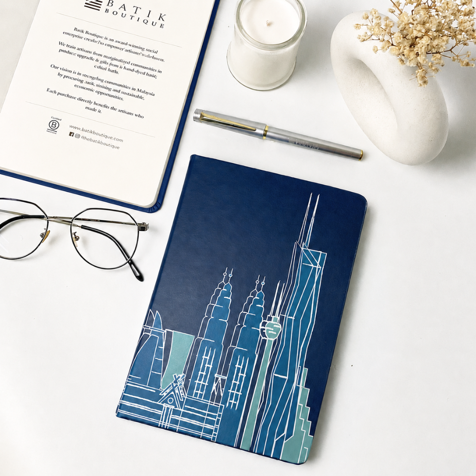 Kl Inspired Batik Book with Blue-ish hues