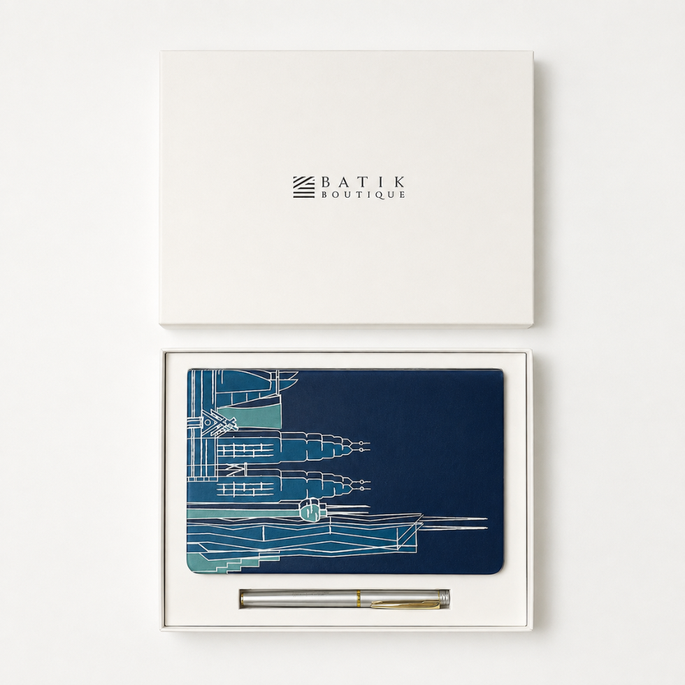 Kl Inspired Batik Book with Blue-ish hues in a package