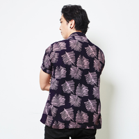 a male model posing with his back to the camera to showcase the back of an authentic batik shirt