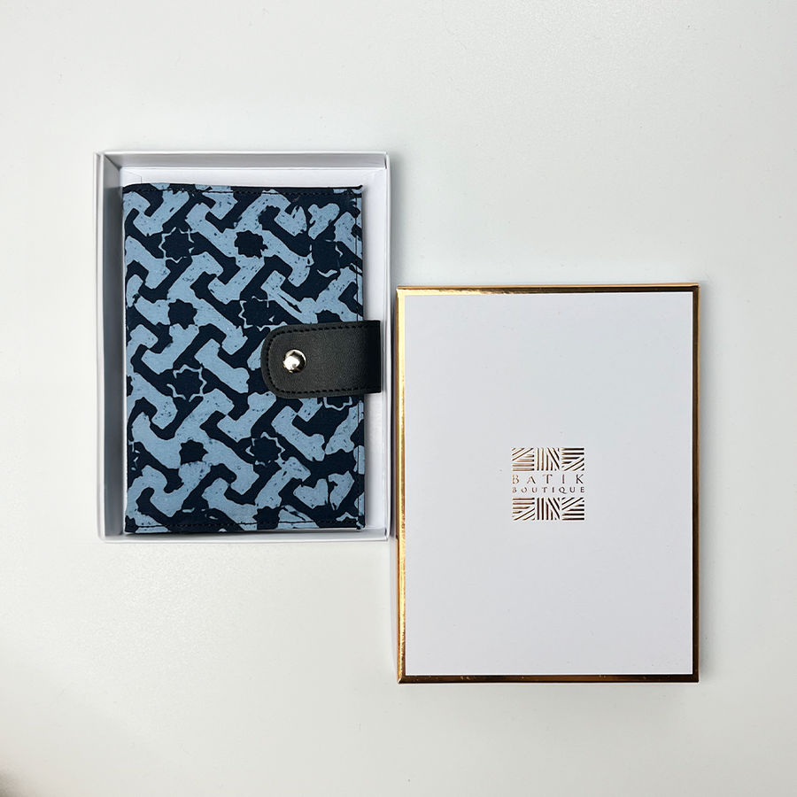 Batik + Leather Passport Cover - Midnight Arabesque Batik Boutique