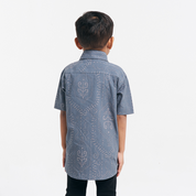 back view of the batik boys shirt in steel petola 