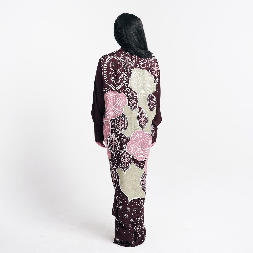  Batik Caftan Pareo  in Maroon Petola back facing photo 